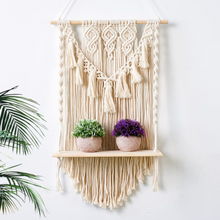 将图片加载到图库查看器，JIRTEMOT Macramé Wall Hanging Shelf for Plant, Hand-made Boho Decorative 1 Floating Shelf, White
