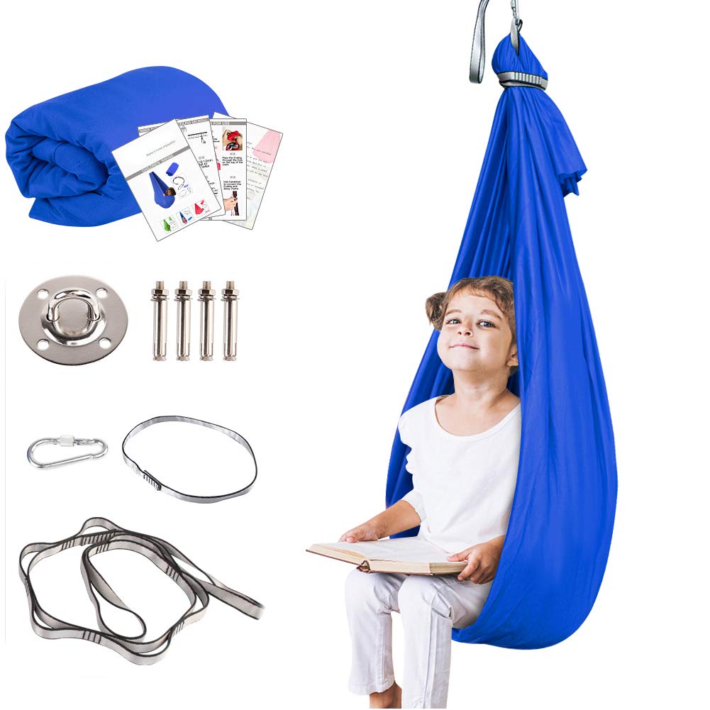 JIRTEMOT Therapy Swing for Kids Cuddle Hammock Sensory Swing for Children with Autism, ADHD, Aspergers, Blue