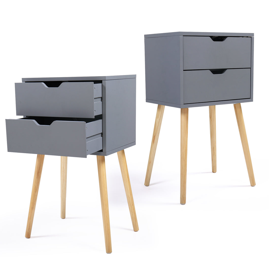 JIRTEMOT Set of 2 Modern Wood Nightstand Storage Cabinet For Bedroom, Living room, with 2 Drawers, Dark Gray