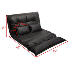 Cargar imagen en el visor de la galería, JIRTEMOT PU Leather Adjustable Folding Leisure Floor Sofa Bed with 2 Pillows for Bedroom Living Room, Black
