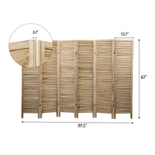 Cargar imagen en el visor de la galería, JIRTEMOT 6 Panel Wood Room Divider, 5.6FT Tall Freestanding Partition Wall Separator, Light Brown
