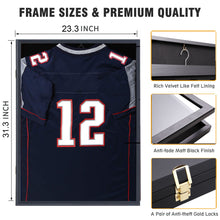 Cargar imagen en el visor de la galería, JIRTEMOT Wood Football Baseball Basketball Jersey Display Case Frame 98% UV Protection Shadow Box, Black
