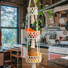 将图片加载到图库查看器，JIRTEMOT 3 Tier Cotton Macramé Hanging Fruit Basket for Kitchen Organizing in White
