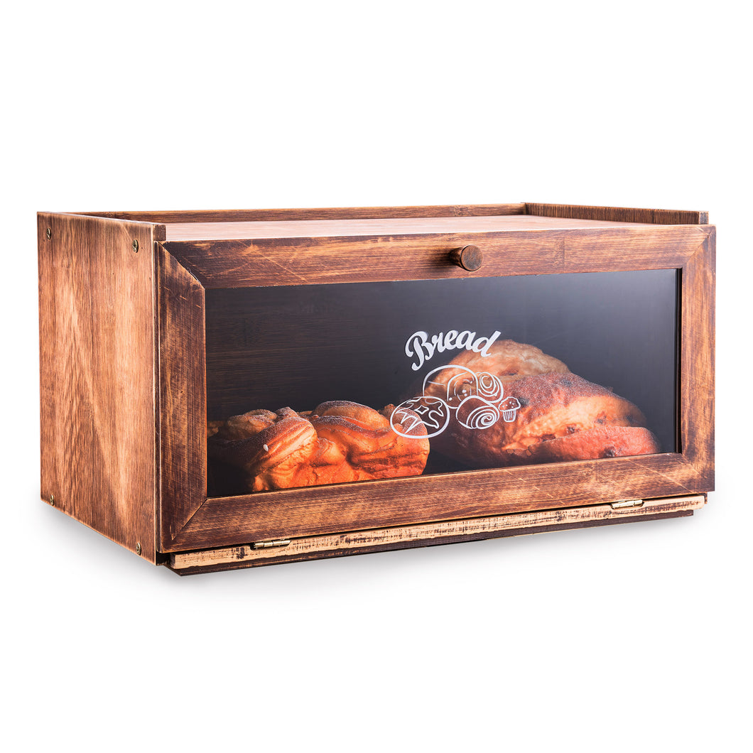 JIRTEMOT Rustic Farmhouse Bamboo Bread Box with Clear Front Window, Brown