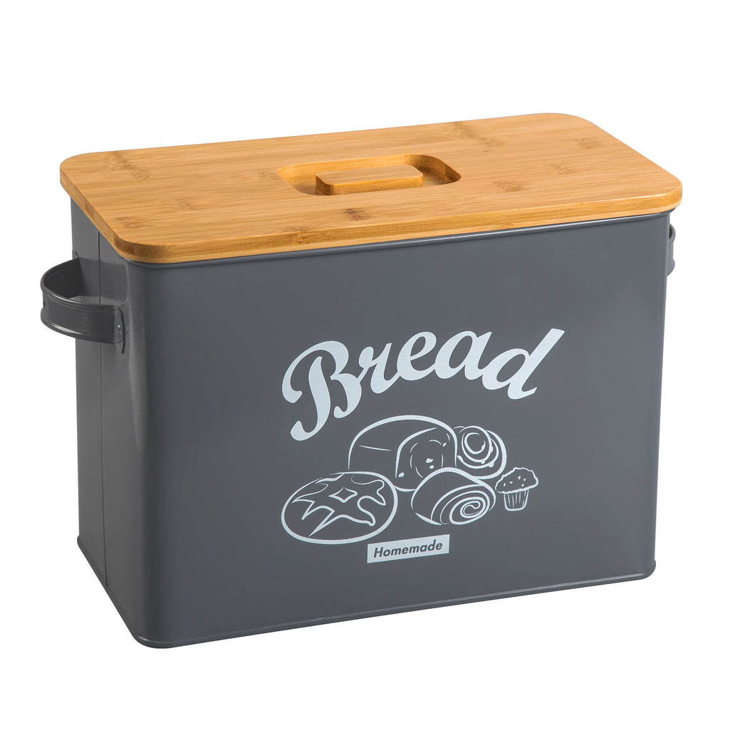 JIRTEMOT Farmhouse Metal Bread Box with Bamboo Lid for Kitchen Rustic in Gray