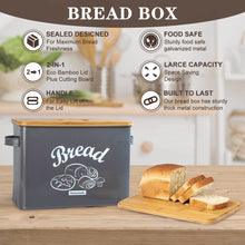 将图片加载到图库查看器，JIRTEMOT Farmhouse Metal Bread Box with Bamboo Lid for Kitchen Rustic in Gray
