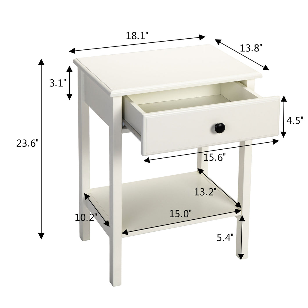 JIRTEMOT Set of 2 Square Wood End Table with 1 Drawer, 2-Tier Storage Shelf, Painted in White