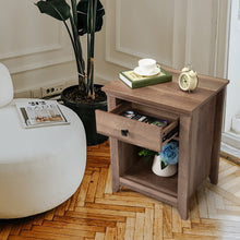 将图片加载到图库查看器，JIRTEMOT Wood Farmhouse Nightstand with 1 Drawer and 1 Open Shelf, Brown
