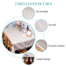 Cargar imagen en el visor de la galería, HILHORA Stripe Tassel Anti-Fading Tablecloth for Kitchen Dining Room Party Home Farmhouse(Coffee, Rectangle/Oblong, 55&quot;x86&quot;, 6-8 Seats)
