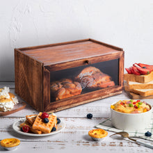 将图片加载到图库查看器，JIRTEMOT Rustic Farmhouse Bamboo Bread Box with Clear Front Window, Brown
