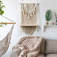 将图片加载到图库查看器，JIRTEMOT Macramé Wall Hanging Shelf for Plant, Hand-made Boho Decorative 1 Floating Shelf, White
