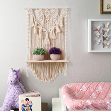 将图片加载到图库查看器，JIRTEMOT Macramé Wall Hanging Shelf for Plant, Hand-made Boho Decorative 1 Floating Shelf, White
