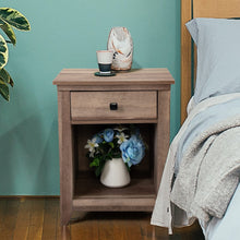 将图片加载到图库查看器，JIRTEMOT Wood Farmhouse Nightstand with 1 Drawer and 1 Open Shelf, Brown
