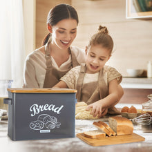 将图片加载到图库查看器，JIRTEMOT Farmhouse Metal Bread Box with Bamboo Lid for Kitchen Rustic in Gray
