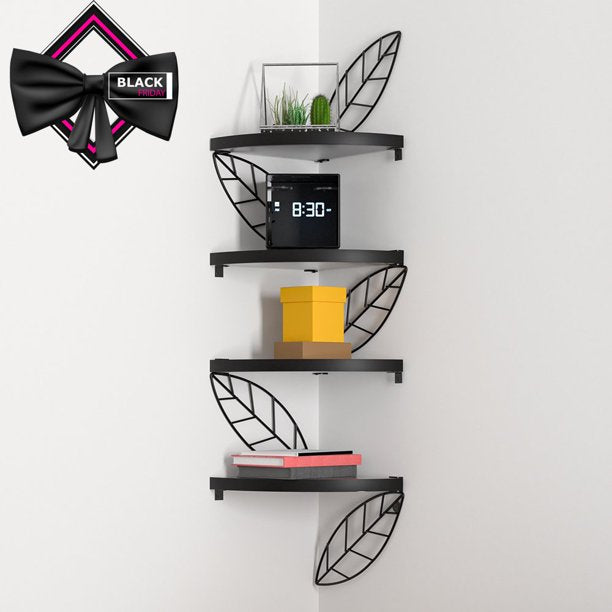 LOAOL Modern Iron Corner Shelves Wall Mounted 4-Tier Shelves, Black