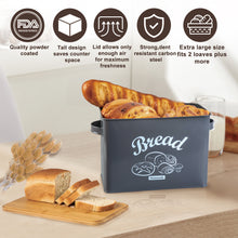 将图片加载到图库查看器，JIRTEMOT Farmhouse Metal Bread Box with Bamboo Lid for Kitchen Rustic in Gray
