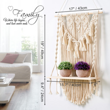 将图片加载到图库查看器，JIRTEMOT Macramé Wall Hanging Shelf for Plant, Hand-made Boho Decorative 1 Floating Shelf, White
