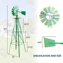 Cargar imagen en el visor de la galería, JIRTEMOT 8ft Garden Windmill Heavy Duty Metal Weather Vane for Backyard (Green)
