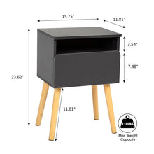 Cargar imagen en el visor de la galería, JIRTEMOT Set of 2 Wood Nightstand with 1 Drawer &amp; 1 Open Shelf, Black
