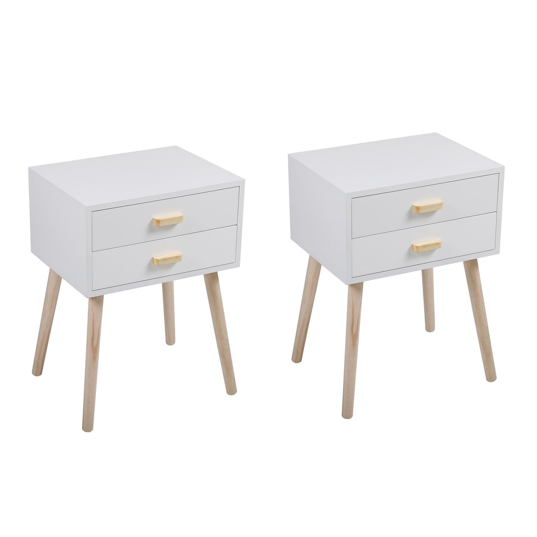 JIRTEMOT Set of 2 Modern Wood Nightstand Storage Cabinet for Bedroom, with 2 Drawers, White